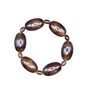 Vintage BALTIC AMBER Chunky Bold Oval Beaded Stretch Bracelet Mid Century Modern